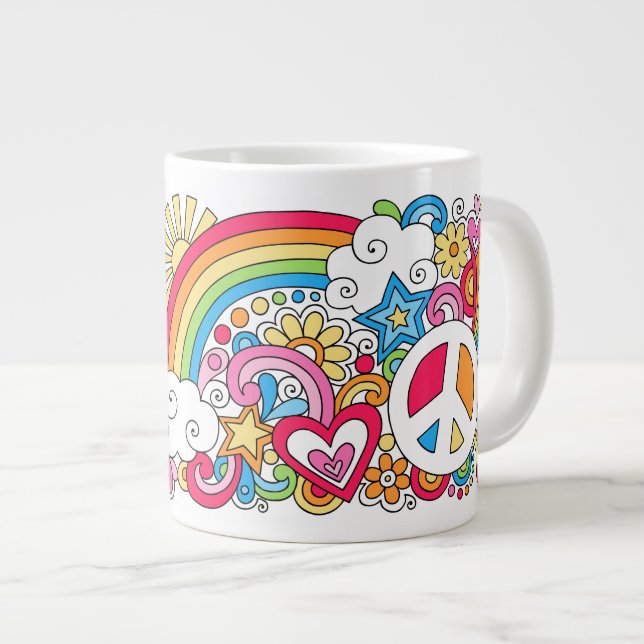 JUMBO Paix psychédélique Amour et Bonheur Mug ♥ (Devant droit)
