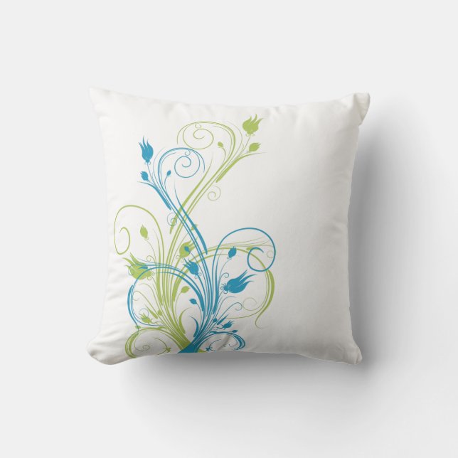 Jumbo Vert, Bleu, Blanc Floral Vins Coussin (Recto)