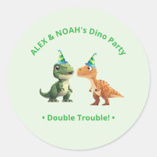 Jumeaux Anniversaire Dinosaure Autocollant Double 