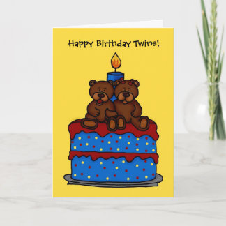jumeaux fille sur la carte gâteau d'anniversaire