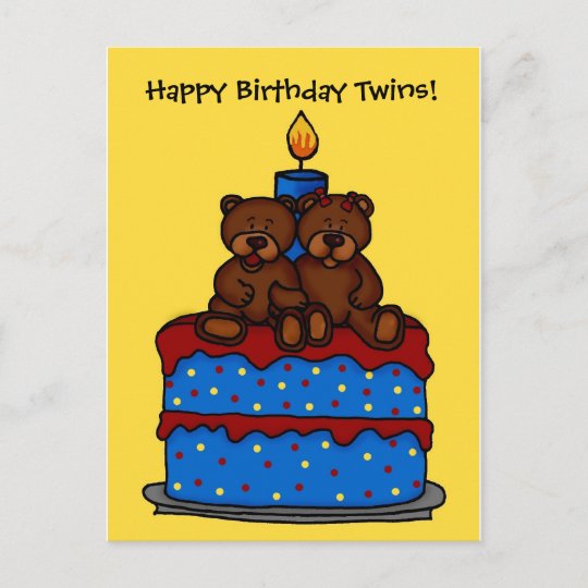Jumeaux Fille Sur La Carte Postale Gateau D Annive Zazzle Fr