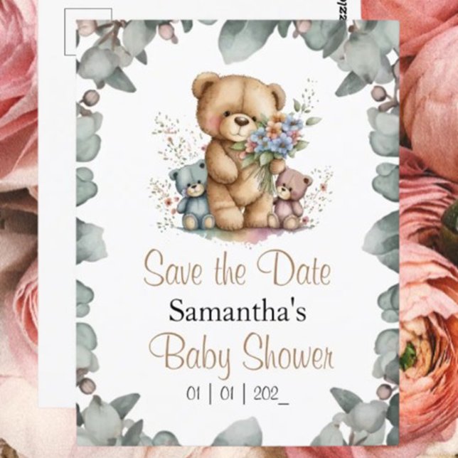 Jumeaux Ours en peluche Aquarelle  la date Carte p (P.S. Get ready for some adorable baby shower invites that are sure to warm your hearts! 🌸💙)