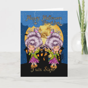 jumelle d'anniversaire halloween carte avec joli s