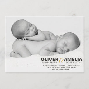 Jumelle le faire-part de naissance/carte de