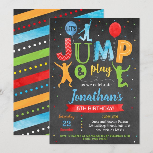 Jump Bounce Trampoline Park Invitations d'annivers (Devant / Derrière)