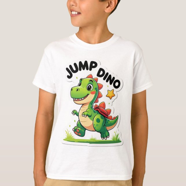 Jump Dino - Sticker de dessin en jeu T-Shirt (Devant)