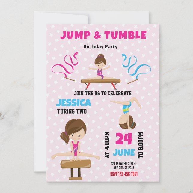 Jump et Tumble Gymnastique Anniversaire Invitation (Devant)