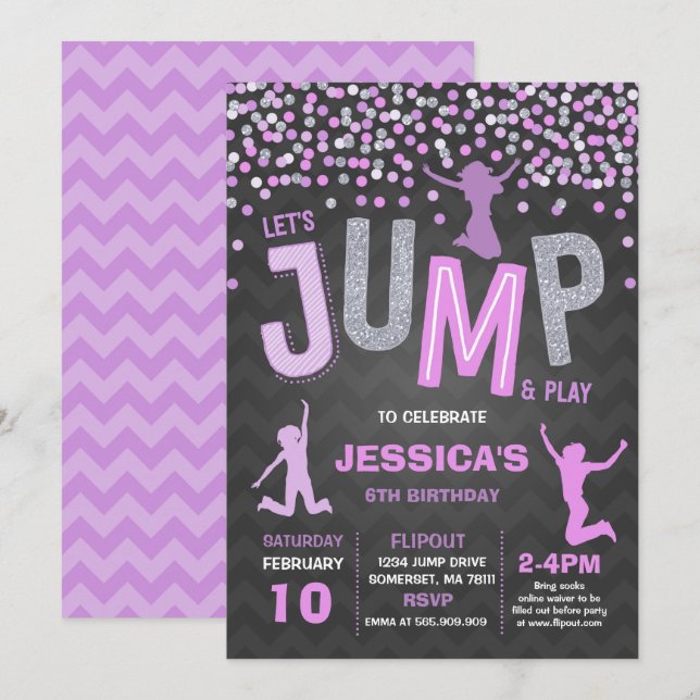 Jump Invitation à l'anniversaire Trampoline Party (Devant / Derrière)