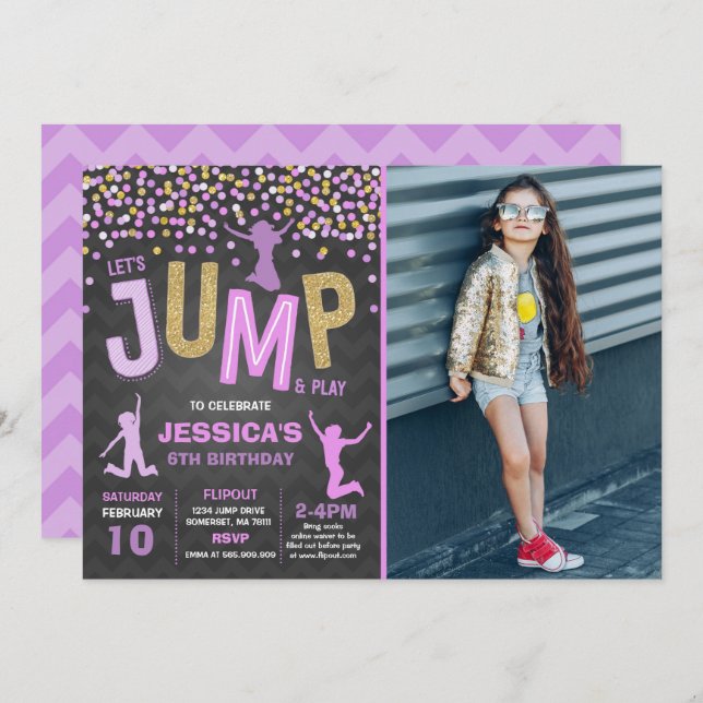 Jump Invitation à l'anniversaire Trampoline Party (Devant / Derrière)