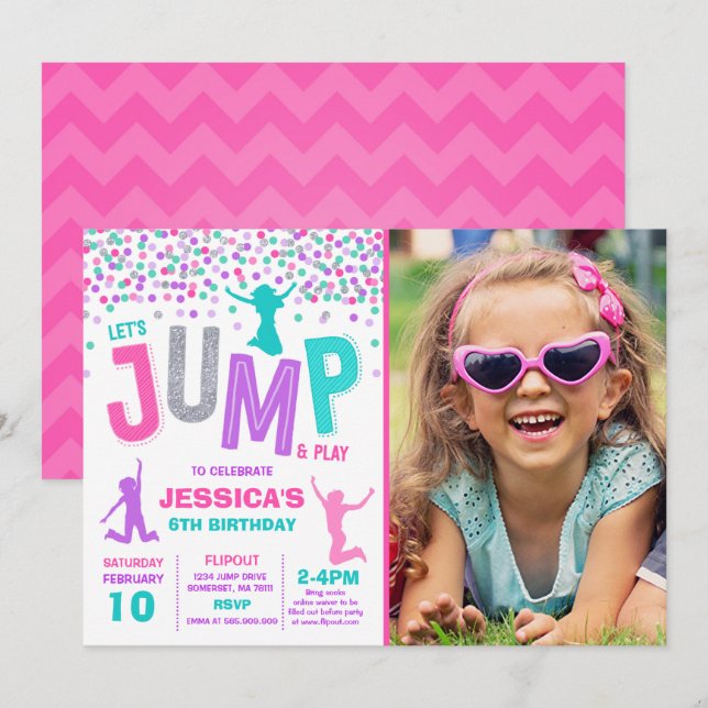 Jump Invitation Anniversaire Jump Trampoline Party (Devant / Derrière)