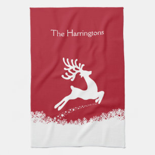 Jumping Reindeer nom personnalisé serviette de cui