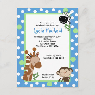JUNGLE ADVENTURE BLUE 4x5 Baby Shower Invitations