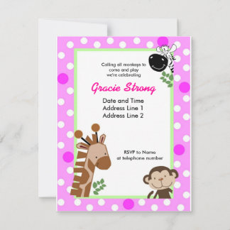 Jungle Adventure Pink Safari Invitations d'anniver