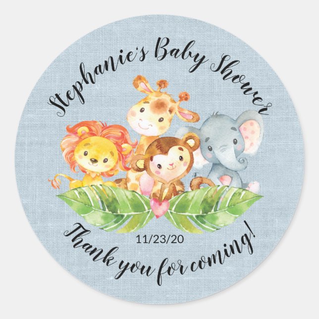 Jungle Animal Boys Baby shower Favoriser Sticker (Devant)
