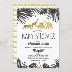 Jungle Animals Baby shower Invitation or noir