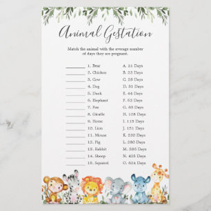 Jungle Animaux Baby shower Animal Gestation Jeu