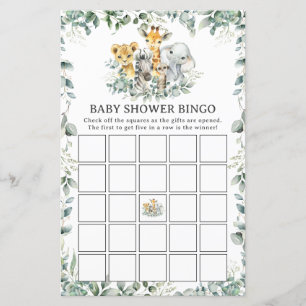 Jungle Animaux Baby shower de verdure Bingo Jeu