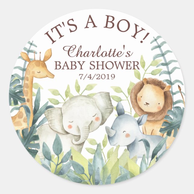 Jungle Animaux Baby shower Merci Favoriser Sticker (Devant)