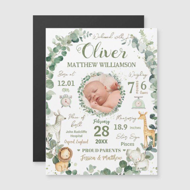 Jungle Animaux Bébé Naissance Statistiques Faire-p (Devant / Derrière)