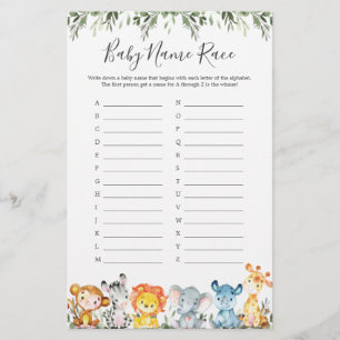 Jungle Animaux Nom du Baby shower Race Jeu