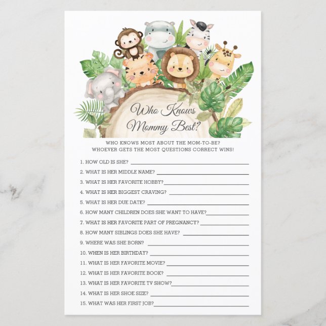 Jungle Animaux Qui Connaît Maman Meilleur Jeu De D (Devant)