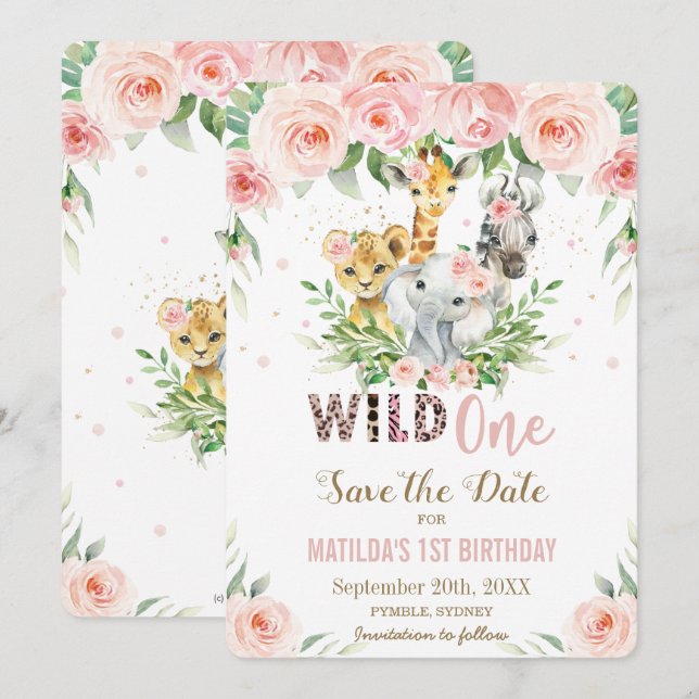 Jungle Animaux Rose Floral Enregistrer la carte Da (Devant / Derrière)