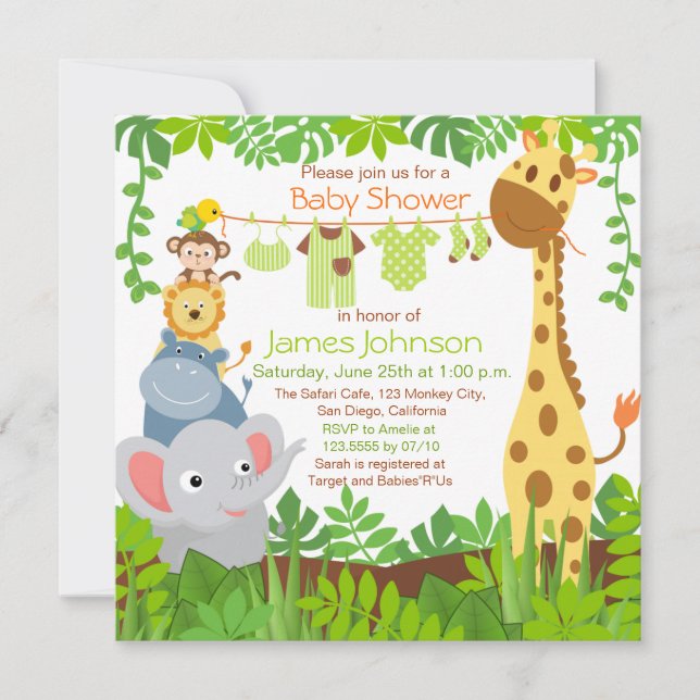 Jungle Animaux Safari Baby shower Invitation (Devant)