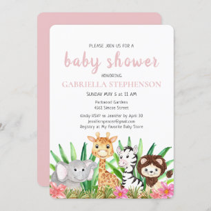 Jungle Animaux Safari Baby shower rose Invitation