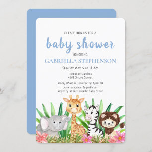 Jungle Animaux Safari Blue Baby shower Invitation