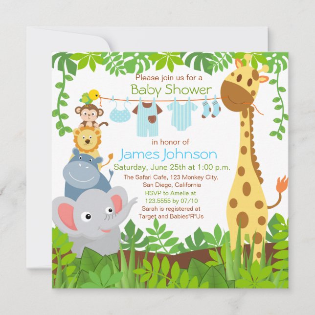 Jungle Animaux Safari Boy Baby shower Invitation (Devant)