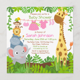 Jungle Animaux Safari Girl Baby shower Invitation