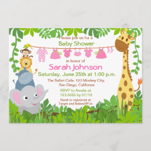 Jungle Animaux Safari Girl Baby shower Invitation
