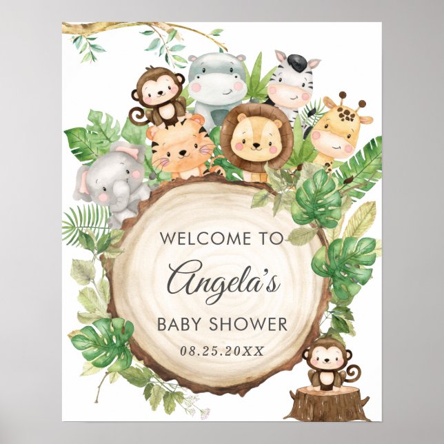 Jungle Animaux Verdure Baby shower Affiche de bien (Devant)
