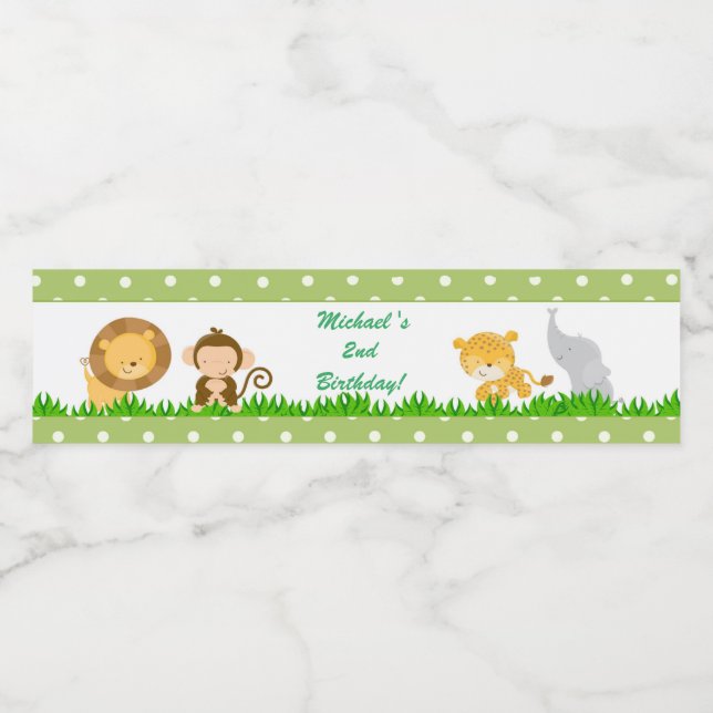 Jungle Anniversaire Bouteille Étiquette Garçon Ver (Étiquettes simples)