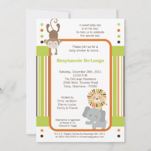 Jungle Aventure Zoo Animal Baby shower Invitation