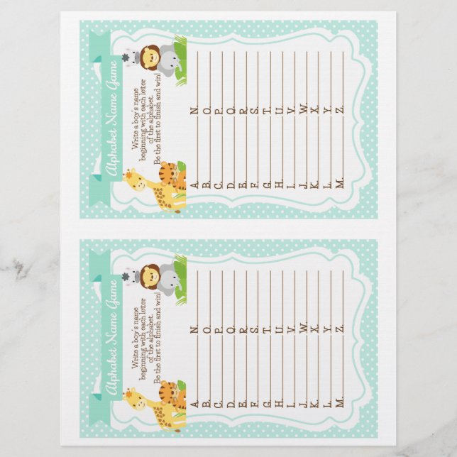 Jungle Baby shower Alphabet nom du garçon Jeu (Devant)