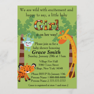 Jungle Baby shower Invitation "fille"