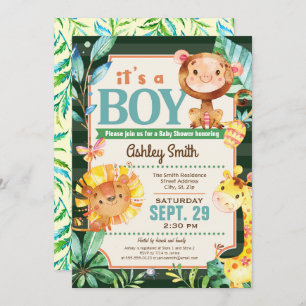 Jungle Baby shower Invitation garçon