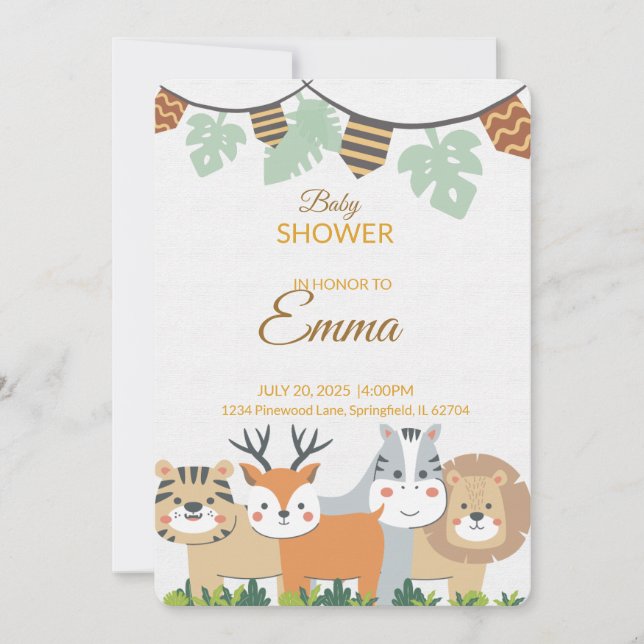 Jungle Baby Shower Invitation – Safari Animal Them (Devant)