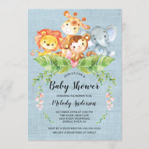 Jungle Bébé Animaux garçons Baby shower Invitation