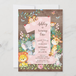 Jungle Big One Girls Anniversaire Invitation