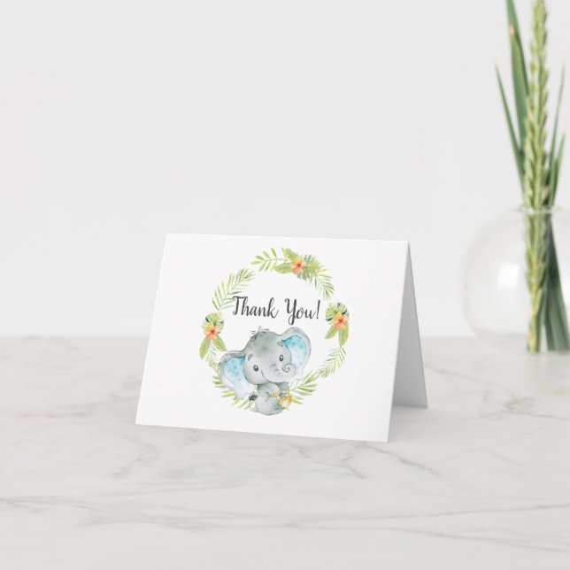 Jungle Boy Elephant Baby shower Merci Note (Devant)