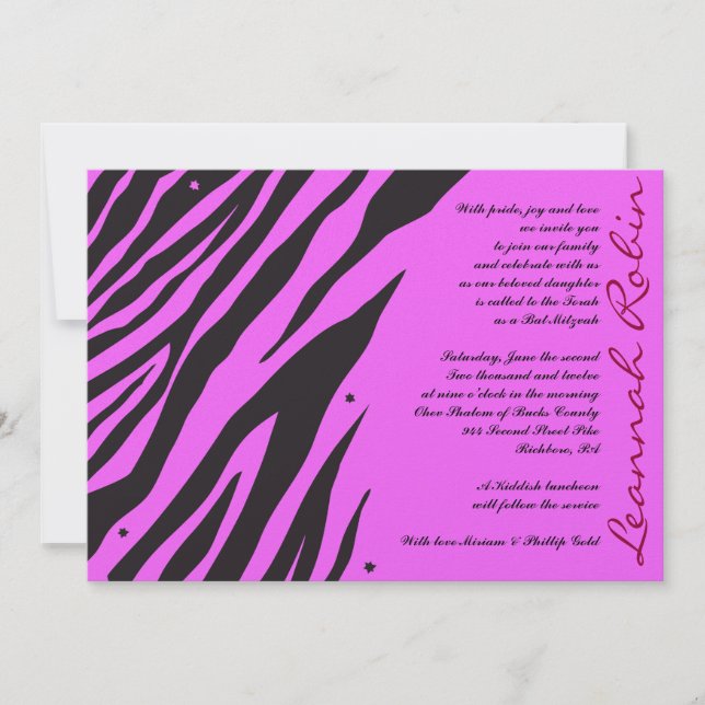 JUNGLE FEVER Bat Bar Mitzvah Invitation rose (Devant)