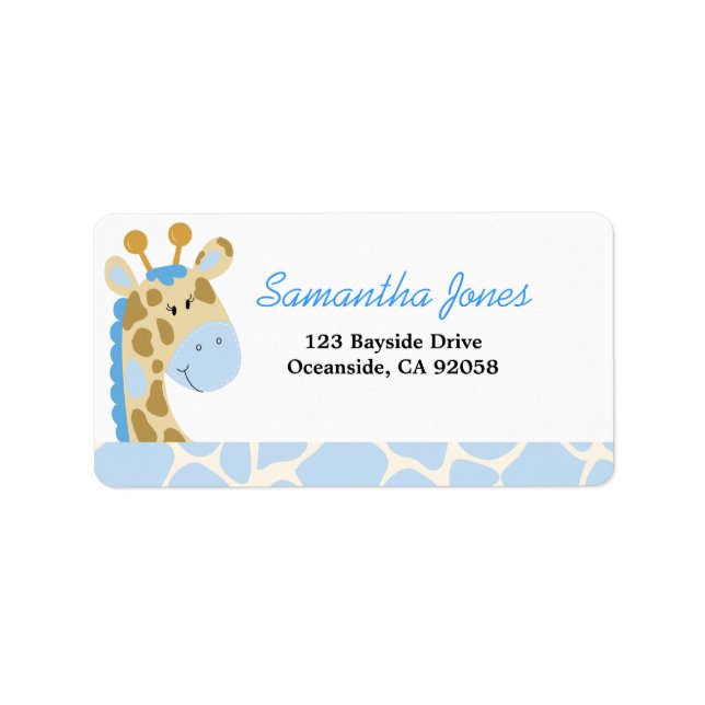 JUNGLE GIRAFFE IMPRIMER (BLEU) ÉTIQUETTE DE MESSAG (Devant)