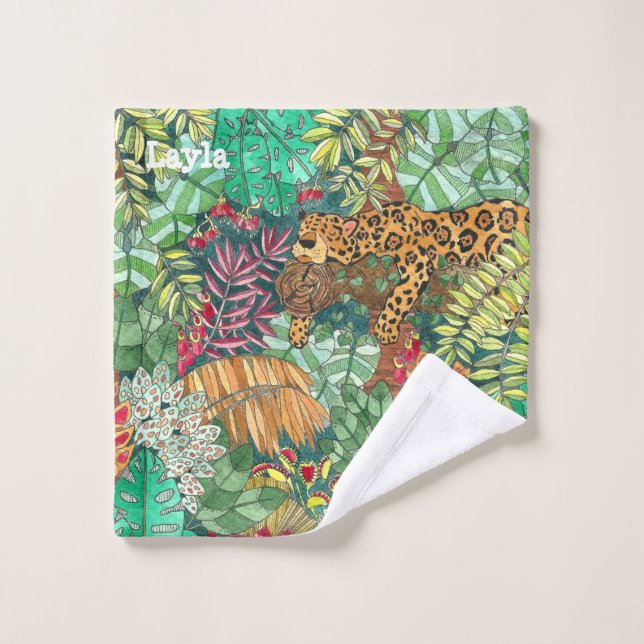 Jungle Jaguar avec nom (Gant de toilette)