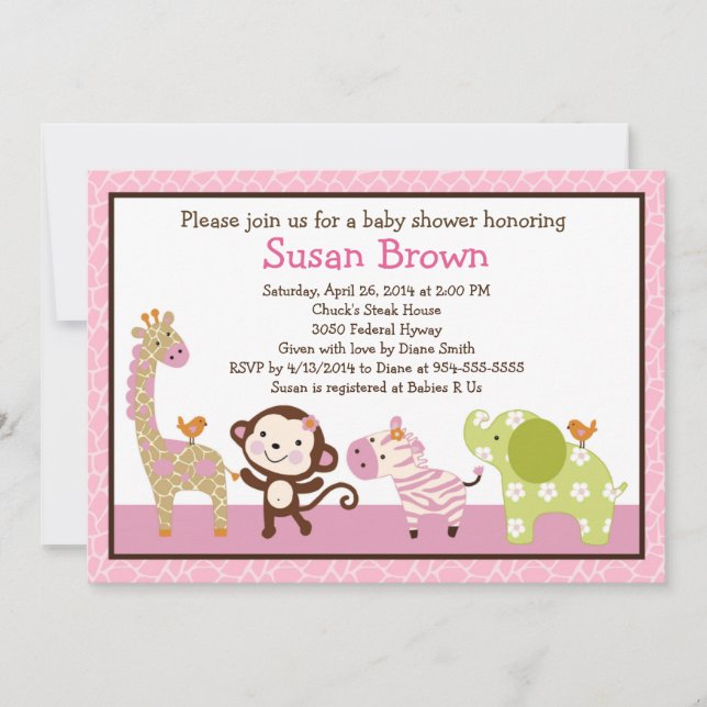 Jungle Jill /Girl Animaux Baby shower Invitation (Devant)