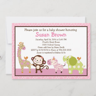Jungle Jill /Girl Animaux Baby shower Invitation