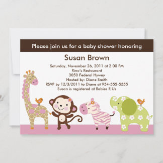 Jungle Jill /Girl Animaux Baby shower Invitation