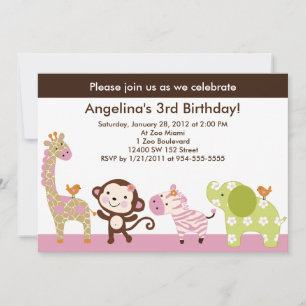 Jungle Jill /Girl Animaux Invitation Anniversaire