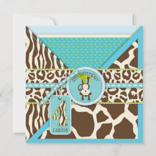 Jungle Monkey 4e anniversaire Invitation Bleu